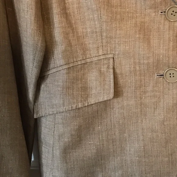 Vintage Classic Tan Cropped Linen 2 button Blazer size 6 pointed lapel summer - Picture 6 of 8